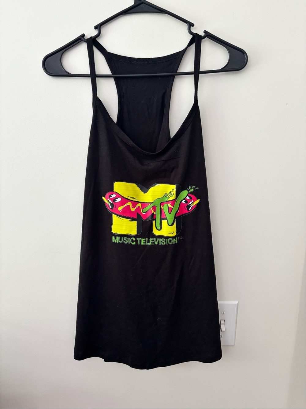 MTV Black Racerback Tank with Neon Logo